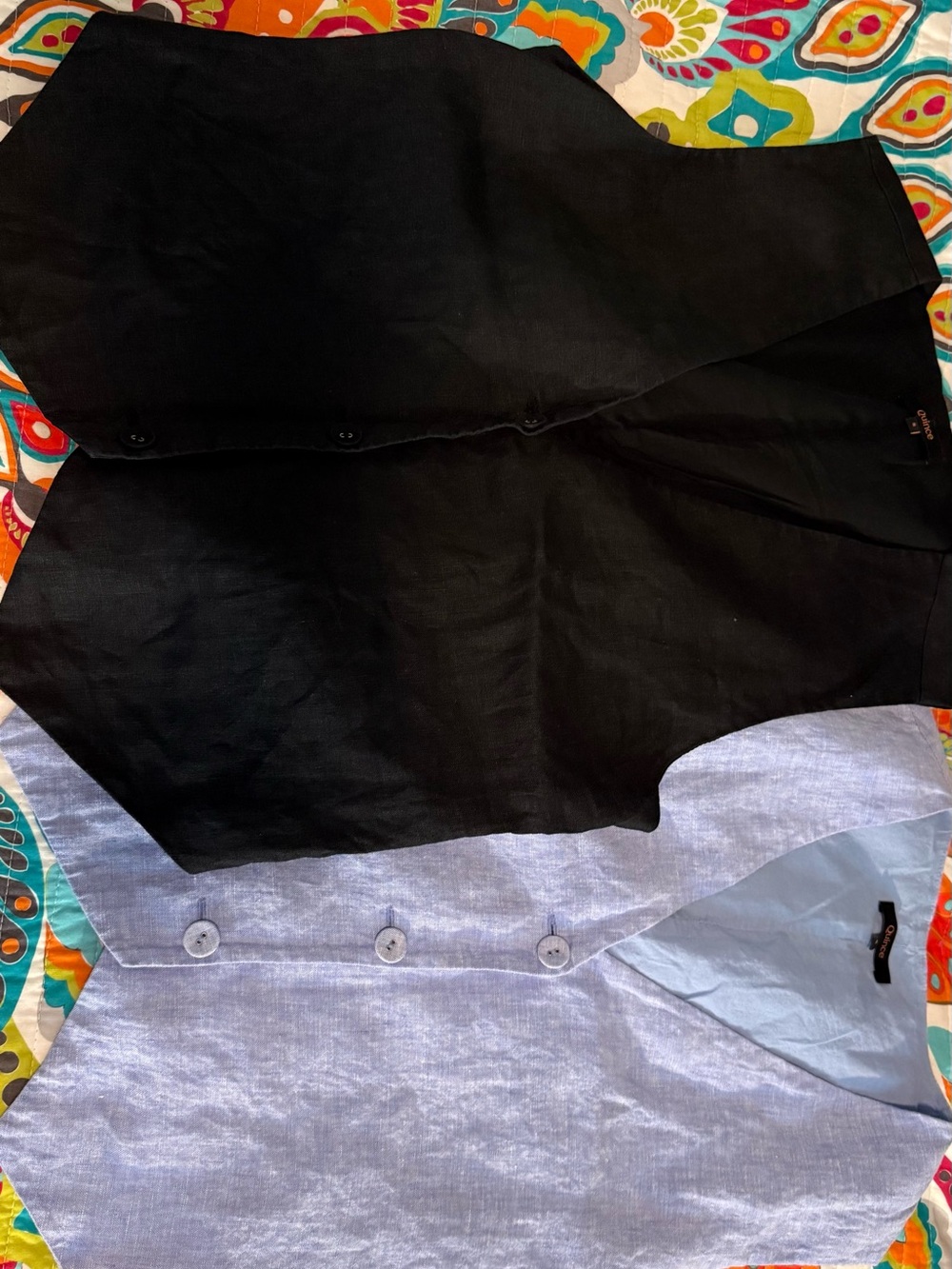 Quince Black and Light Blue Women's linen vest Set